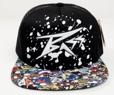 Bass By Ron Bass Hat Black Pop Art Paint Splatter Embroidery Baseball Trucker