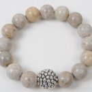 Simon Sebbag Stretch Bracelet Sterling 925 Silver Prosecco and Fossil Jade Beads