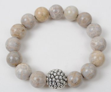 Simon Sebbag Stretch Bracelet Sterling 925 Silver Prosecco and Fossil Jade Beads