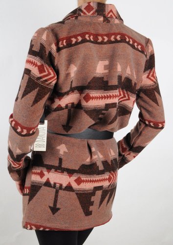 BB Dakota Coat Mackenzie Tribal Dusty Rose, Black Belted Jacket, M, Medium