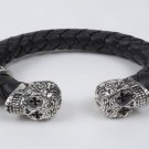 King Baby Studio Cuff Bracelet 925 Sterling Silver Leather Day Of Dead Skulls