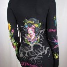 Ed Hardy Hoody Geisha Rhinestone Black Hoodie Tunic Sweater Shirt, XS, Last 1