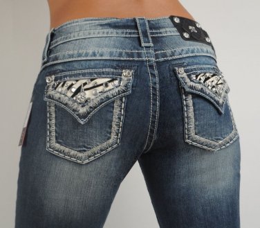 Miss Me Jeans Glitzy Zebra Black Cow Patch Easy Fit Boot Size 26, Hip 35.5 - 37"