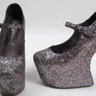 Jeffrey Campbell Platform Shoes 'Night Walk' Multi Glitter No Heel Mary Janes, 8