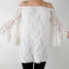 Elan Lace White Off Shoulder Tunic Top, Mini Dress, Swim Cover Up, Medium, M