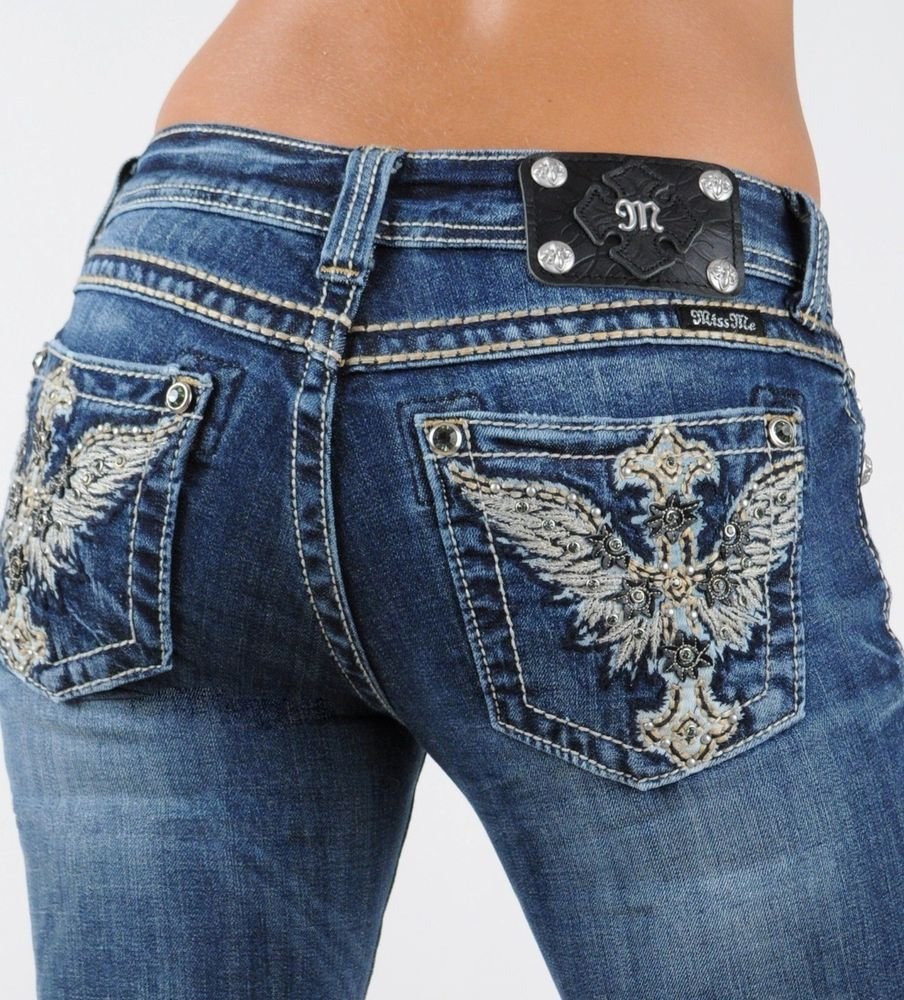 Miss Me Jeans Leather Stars w/ Studs Crystal Phoenix Angel Wings Boot ...