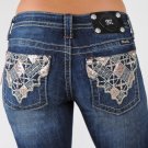 Miss Me Jeans Dark Boot Cut Faith Cross, Sequins Leather Crystals, Sizes: 26, 28