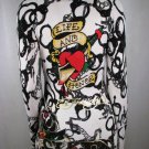 Ed Hardy Hoodie Handcuffs Crystal Knit Tunic Top Sweater, XS, New With Tags