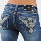 Miss Me Jeans Leather Stars w/ Studs Crystal Phoenix Angel Wings Boot Cut, 27