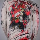 Ed Hardy Track Jacket Knit Sweater Love Kills Off White Wool Blend XL, Chest 44"