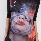 Iron Fist New T Shirt, Top, Pentagram Smoking Girl, Lips, Oversized Raglan, S