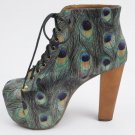 Jeffrey Campbell Shoes Lita Peacock Feather Satin Ankle Boots, 7, New In Box