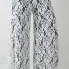 Elan Palazzo Pants Barcelona White Lace All Over, Fully Lined in Black, Large, L