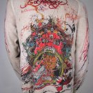 Ed Hardy Sweater Hoody Knit Studded Buddha 3 Eyes Off White Hoodie Jacket XL