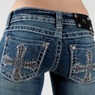 Miss Me Jeans Faith Cross Crystals Studs Boot Cut Medium Wash, Sizes 26 27 28 30