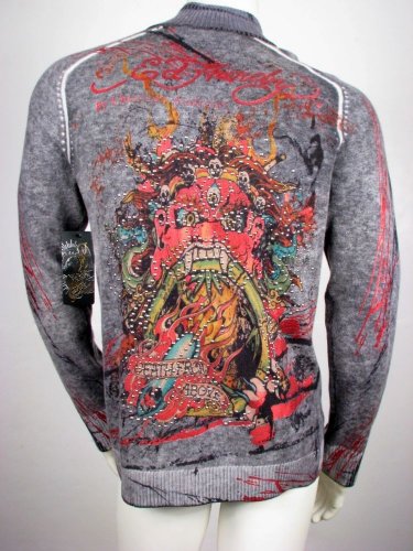 Ed Hardy Track Jacket Sweater Collectors Item Rare Buddha 3 Eyed Monster, XL