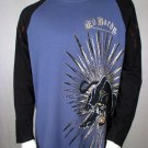 Ed Hardy Sweater Raglan Style Born Free Panther Studded, Blue, Black, L, Large