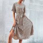 Elegant Leopard Print Pleated Midi Dress