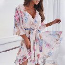 Floral Print Half Sleeve Sexy Mini Dress
