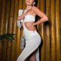One Shoulder Long Sleeve Bodycon Split Midi Dress