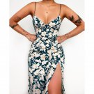 Sexy Hem Slit Flower Print Midi Dress