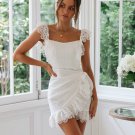 Square Collar Lace Floral Mini Dress