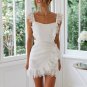 Square Collar Lace Floral Mini Dress