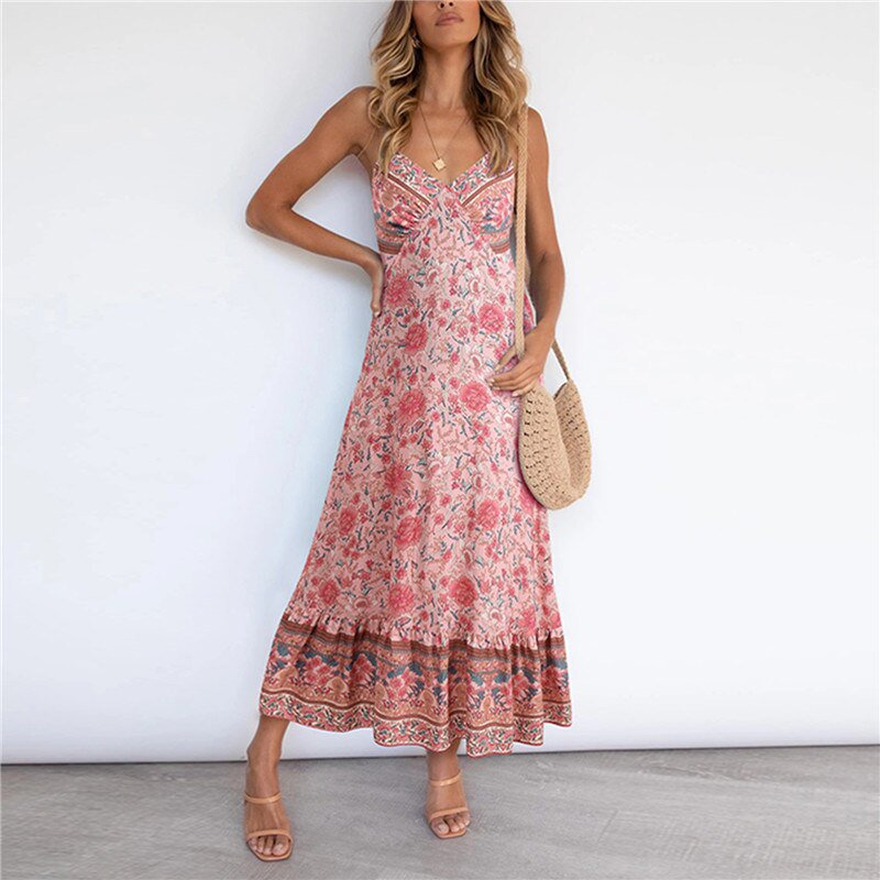 Women Boho Beach Maxi Dress