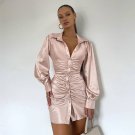 Autumn Satin Lapel Shirt Mini Dress