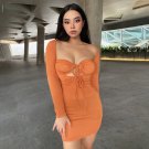 Autumn Spring Women Ribbded Knit Mini Dress