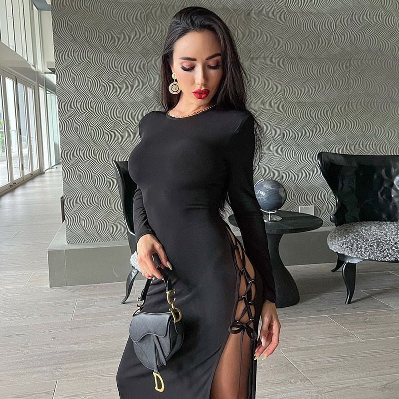 Backless Bandage Long Sleeve Maxi Dress