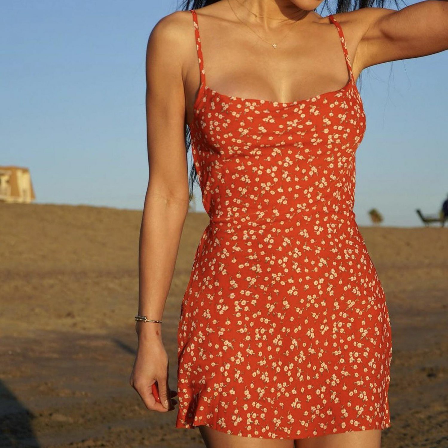 Backless Tie Up Mini Dress Orange Floral