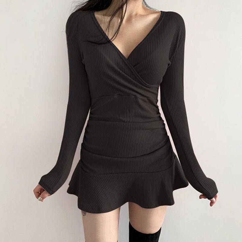 Black Knitted Ribbed Mini Dress