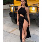 Black Sexy Halter Split Maxi Dress