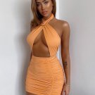 Cross Halter Cut Out Ruched Mini Dress