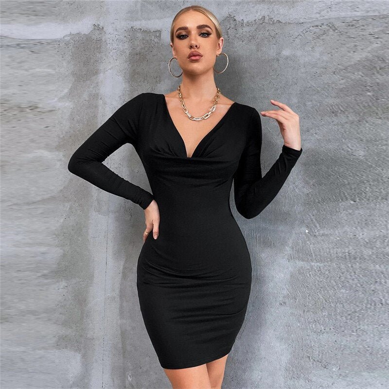 Deep V Neck Elegant Night Mini Dress