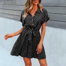 Dot Printed Turn Down Collar Mini Dress