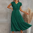 Drawstring Flutter Sleeve Tiered Midi Dress