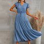 Drawstring Flutter Sleeve Tiered Midi Dress