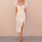 Elegant Beige Floral Midi Dress Women