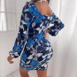 Elegant Blue Floral Wrapped Mini Dress