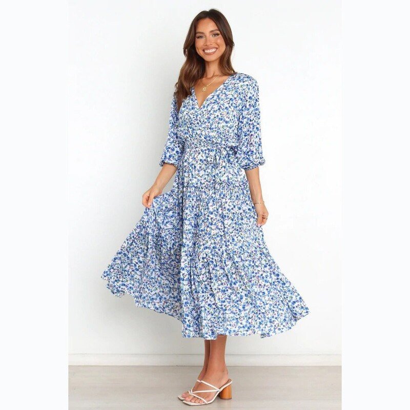 Elegant Floral Print Dress Summer Midi Dress