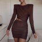 Elegant Padded Shoulder Long Sleeve Mini Dress