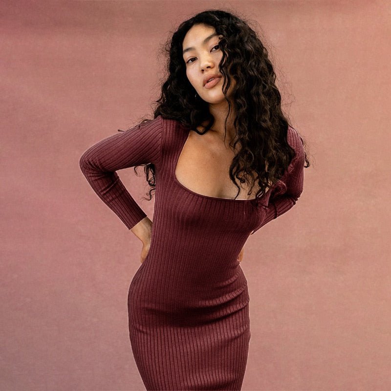 Fashion Elegant Chic Lady Knit Maxi Dress
