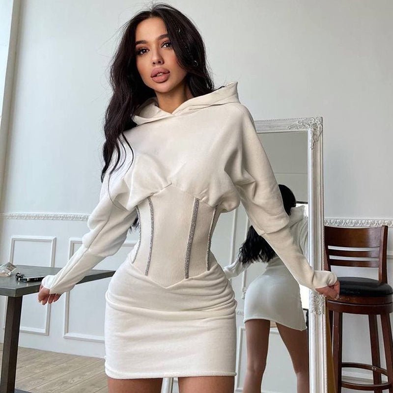 Fashion Trend Solid Hooded Mini Dress