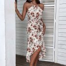 Floral Belted Tulip Hem Sleeveless Midi Dress