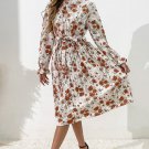 Floral Mock Neck Tie-Waist Pleated Midi Dress