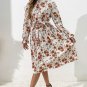 Floral Mock Neck Tie-Waist Pleated Midi Dress