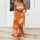 Floral Print Boho Summer Orange Midi Dress