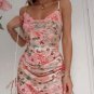 Floral Sling Drawstring Ruched Mini Dress